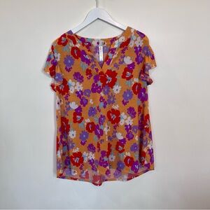 Dear Scarlett Lizzy V Neck Flutter Sleeve Summer Vibes Top Womens Xl Orange